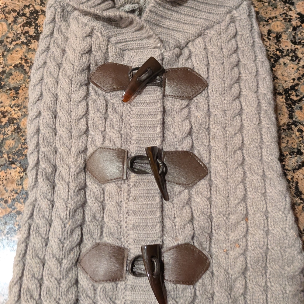 Gray Cable Knit Sweater with Toggle Closures